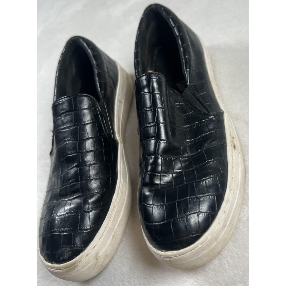 A New Day Shoes Womens Size 9 Black Croc Embossed Slip On Platform Sneakers